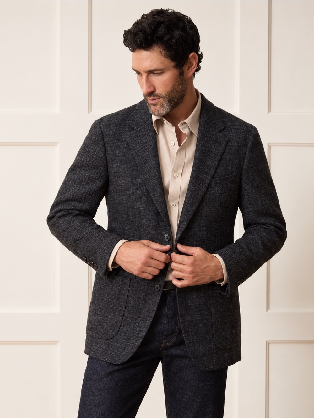 Todd Snyder Men’s Donegal Linen Silk Wool Spot Coat Blazer 46L Charcoal Grey